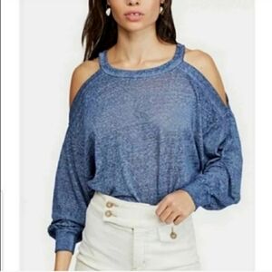 Free People Chill Out Cold Shoulder Top Blue Size Medium NWT